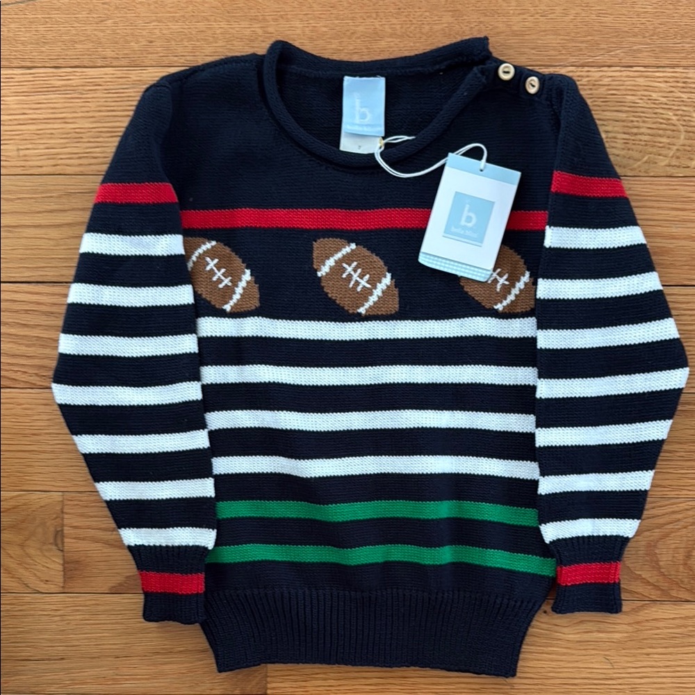 NWT Bella Bliss Boys' Striped Football Sweater - Navy, Red, Green